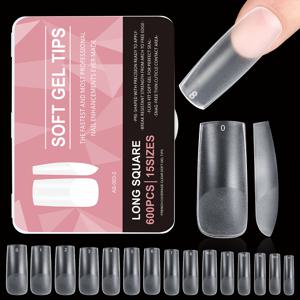 TEMU 600개 소프트 젤 X 네일 팁, 미디엄 사각 모양의 반 매트 클리어 아크릴 네일 팁, 프레스온 적용을 위해 디자인됨, 인조 네일 연장 및 네일 아트를 위한 매니큐어 도구에 적합.
