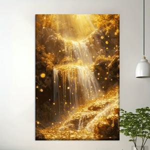 TEMU 1pc, 캔버스 페인팅--액자 미포함, 황금 동전이 있는 폭포, 포스터 및 프린트, 거실, 도서관, 사무실, 카페, 바, 추상 미술, 완벽한 생일, 휴일 선물, 데이, 부활절 달걀