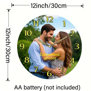 TEMU 맞춤형 조용한 목재 벽시계 - 12인치 라운드 모던 디자인, 개인화된 사진 옵션, 배터리 작동(AA 배터리 미포함), 기념일, 생일 및 홈 데코에 완벽, 조립 간편, 홈 데코 시계 | 사진 벽시계 | 장식용 시계 손, 시계 벽 장식|벽시계|벽시계