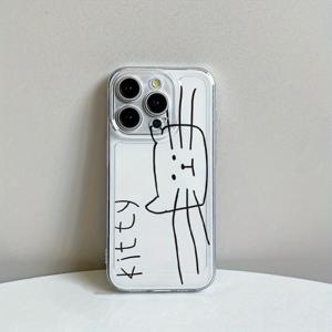 TEMU 라인 드로잉 고양이 투명 폰 케이스 아이폰 16프로맥스/16프로 16플러스용, 아이폰 15프로맥스/15플러스용, 아이폰 14프로맥스/13프로맥스 고품질 방탄 케이스 아이폰12프로맥스/11프로/XS맥스/XR/7/8플러스용, 남녀공용 심플하고 슬림한 보호케이스