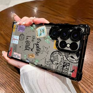 TEMU 여행 노트 더들 폰 케이스 갤럭시 S25 S24 S23 S22 S21 FE 울트라 플러스 4G 5G 방탄 투명 소프트 백 커버