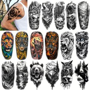 TEMU 남녀공용 리얼리스틱 동물 디자인(사자, 늑대, 곰, 해골) 방수 장시간 지속되는 임시 타투 스티커 17팩 - 파티, 축제, 이벤트용 화려한 컬러 팔 슬리브 스티커 | 예술적인 타투 디자인 | 상세한 타투 프린트