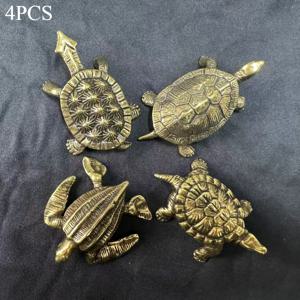 TEMU 앤티크 브라스 거북이 장식 4pcs 세트, 아트 크래프트, 브론즈 차 애완 장식, 골든 컬렉션 수제 조각