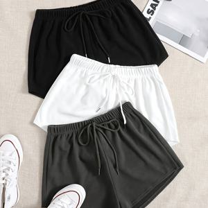 TEMU 3피스 솔리드 컬러 쇼츠 세트, 여름 캐주얼 워킹 홈 핫팬츠, Y팬츠, 우아한 사이클링 쇼츠, 해변 나들이 여름 의류, 신상 휴가 우아한 여성 캐주얼웨어, 베이직 스타일 필수 쇼츠