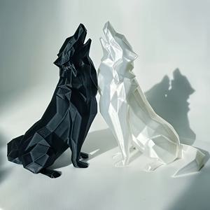 TEMU 모던리스트 기하학적 늑대 조각상 2개 세트 - 3D 프린팅 늑대 피규어, 거실 및 책장, 책상 장식에 적합