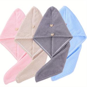 TEMU 속건성 초극세사 여성용 헤어 타월 4개 세트입니다. 뛰어난 흡수력, 부드러움, 편안함을 갖춘 두꺼운 건조 타월로 곱슬머리 건조에 적합하며, 속건성 샤워 캡도 함께 제공됩니다. 다양한 색상 조합으로 제공됩니다:|샤워타올