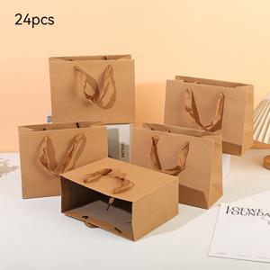 TEMU 손잡이가 있는 24개 갈색 종이 선물 가방 - 우아한 휴일 및 파티용 선물, 장식품, 축하 액세서리용 선물 가방, 섬세한 패턴 디자인, 튼튼한 구조