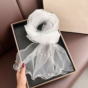 TEMU 빈티지 화이트 쉬어 튤 스카프 - 통기성 좋은 웨딩 액세서리, 포토샷 및 여름 의상용 가벼운 장식 숄