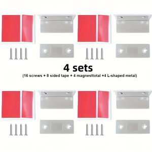 TEMU 4세트 S 초박형 자석 도어락, 4개 자석 + 4개 L자형 패치 + 16개 나사 + 8개 접착제 포함, L자형 서랍 자석, 캐비닛 도어용 접착 자석 실링 스트립, 주방 및 옷장 문에 적합
