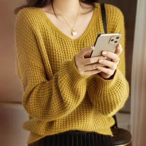 TEMU 여성용 단색 긴팔 스웨터, 빈티지 루즈핏 풀오버