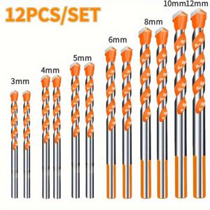 TEMU 12개입 헤비 듀티 드릴 비트 세트 - 6/8/10/12mm 규격의 초경 드릴 비트, 초경, 강철, 타일, 콘크리트, 유리, 벽돌 및 목재에 적합 - , 삼각 생크, 광택 마감 - 매니아 및 전문가에게 이상적 - Co에 필수품
