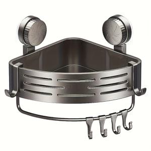 TEMU 공간 절약형 흡착 컵 욕실 선반 - 드릴 불필요, 강력한 삼각형 선반 (후크 포함), 샤워 및 화장실 벽/타일에 적합, 다기능 수납 정리함, {4계절} 사용 가능