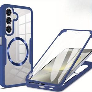 TEMU 폰 케이스: 360도 이중 보호 케이스, S22 S23 S24 S25 울트라 플러스 FE S25 및 A16 A26 A36 A56 호환, 안티폴 자석 투명 케이스