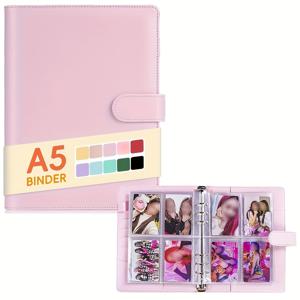 TEMU 1pc A5-PU 합성 인조 가죽 풀페이지 사진 앨범, 10개의 내부 페이지 및 80개의 카드 슬롯을 포함하고, 3인치 소형 카드 아이돌 스타를 추격하는 고가의 저장 책 | DIY 앨범