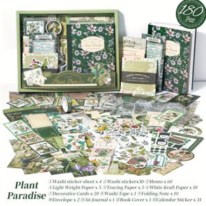 TEMU 180개 식물 스크랩북 키트, 빈티지 플라워 나비 디자인 불렛 저널용 A6 그리드 노트북, 와시 스티커 & 데코 페이퍼 세트, 메모 및 PET 테이프 포함 - 공예 애호가/초보자 선물