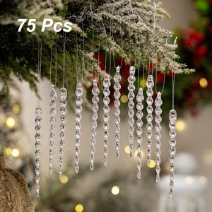 TEMU 75개 아이스 드롭 장식 - 얼음 빙산 장식, 얼음 빙산 장식, 크리스마스 나무, 겨울 웨딩 아치 및 마네타 란덜 스파클러 장식