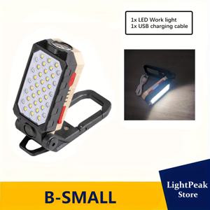 TEMU 1개 LED 휴대용 손전등, USB 충전식 작업등, LED 토치 (후크 포함), 4가지 모드 캠핑 토치 - 강력한 밝기 COB 랜턴, 조절 가능한 야간 각도 빨간색 및 파란색 조명 스트로브 비상 램프, 작업용 투광등, 독서용|캠핑랜턴