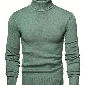 TEMU 남성용 베이지 하이넥 스웨터 - 부드러운 스트레치 니트 긴팔 겨울 보온 풀오버, 가을/겨울 캐주얼 & 포멀 솔리드 컬러 스웨터, 핸드워시 가능 레귤러핏 남성 의류