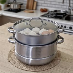 TEMU 유리 뚜껑 디자인의 스테인리스 스틸 3단 찜기 - 모든 스토브에 사용 가능 - 레스토랑 요리 및 주방 조리용품에 적합 - 다기능 찜 및 조리 통합.