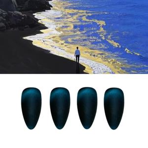 TEMU 다크 고딕 스타일 블루 & 블랙 캣아이 프레셔 네일 스크럽 표면 24pcs, 심플하고 다용도 화이트 네일 패치, 여성 및 남성 일상 및 특별한 날에 적합, 크리스마스 DIY 지원, 젤리 글루 및 문지름 포함|네일팁