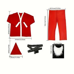 TEMU 클래식 5피스 산타 클로스 성인 코스튬 - 레드 산타 슈트, 코트, 바지, 모자, 수염, 벨트 포함 - 크리스마스, 할로윈, 새해 축하 행사에 적합 - Free 사이즈, 깃털 불필요, 배터리 없음