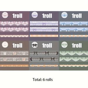 TEMU 6롤/세트 PET 라이트 테이프 레트로 레이스 보우 패턴 스크랩북 보더 장식 테이프 창의적인 인사말 카드 컵 선물 프레임 노트북 장식 테이프, 스크랩북 용품, 장식 테이프, 빈티지 디자인, 고품질 접착제, 접착 테이프, 와시테이프, 스티커, 마스킹 테이프, 종이테이프, pet 테이프, 다이어리 꾸미기