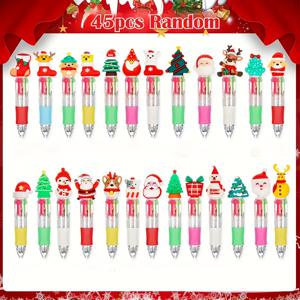 TEMU 45개 4-in-1 멀티컬러 볼펜 (크리스마스용), , 눈사람, 크리스마스 스타킹, 사슴 등 다양한 디자인으로 구성되어 있습니다. 부드러운 필기감을 제공하며, 생생하고 다양한 크리스마스 테마 디자인을 선보입니다. 부드러운 실리콘 그립이 특징입니다.