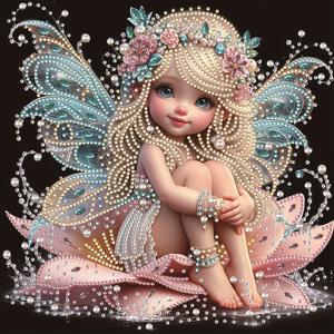 TEMU 페인팅 키트 - 요정 날개가 달린 공주, 파스텔 핑크 & 꽃관을 쓴 아트, 가정 장식을 위한 대형 11.8x11.8인치 (30x30cm) 공예