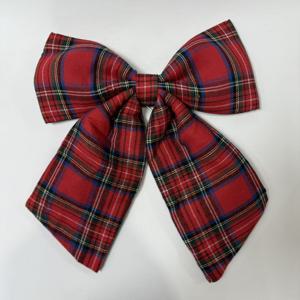 TEMU 대형 레드 & 블랙 타탄 체크 리본 크리스마스 장식 - 스코틀랜드 타탄 패브릭 리본 장식, 프린지 가장자리 / 트리, 문, 벽, 계단 난간용 걸이 고리 - 클래식 스코틀랜드 타탄 리본 크리스마스 데코 (깃털 없음/쉬운 설치)