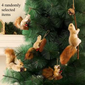 TEMU 4개 귀여운 사실적인 다람쥐 장식 - 축제 분위기의 크리스마스 트리 장식, 전원 불필요, 내구성 좋은 폴리에스터 혼방, 파티 & 야외 디스플레이에 적합, 크리스마스 장식, 크리스마스에 최고