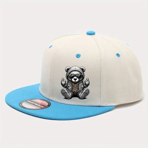 TEMU 남녀공용 힙합 캡 - 쿨 베어 & 패션 안경 프린트, 가벼운 버튼 프론트 캡, 플랫 브림 6-패널 스트리트웨어 모자, 캐주얼 룩 & 사계절 착용 - 트렌디한 아웃핏 & 중국 설날을 위한 아이코닉 베어