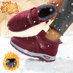 TEMU 여성용 겨울 따뜻한 플록 숏 부츠 - 블랙/레드 앵클 부츠, 패브릭 어퍼 & PVC 밑창, 추운 날씨, 여행, 야외 활동에 적합한 편안한 라운드 토, 가벼운 따뜻한 선물, 일상 착용 (손세탁 가능)