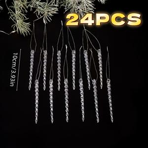 TEMU 24개입, 2025년 신제품, 크리스마스 아크릴 아이스 스틱 펜던트, 투명 크리스마스 아이스 콘 펜던트, 크리스마스 트리 장식, 펜던트