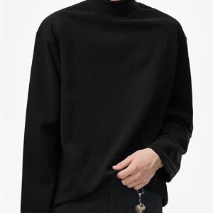 TEMU 280G 양면 플리스 하프 하이 칼라 긴팔 남성 티셔츠, 가을 신상 트렌디 브랜드, 프린트 캐주얼 스타일, 따뜻하고 넉넉한 핏의 아우터