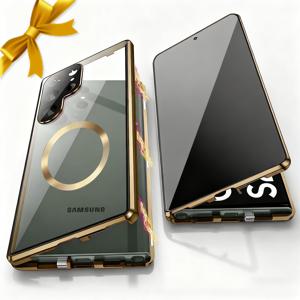 TEMU 휴대폰 케이스 - 삼성 S25Ultra 24 23 22 21 20 25FE 25 Edge 25Plus용 자석 방범 케이스 - 자석 킹 백 자석 링 무선 충전 호환, 내장형 프라이버시 강화 유리, 알루미늄 프레임, 렌즈 커버, 잠금 디자인|폰케이스|케이스