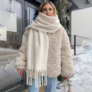 TEMU 플러시 말털 스카프 숄 - 두꺼운 겨울용 따뜻한 랩, 부드러운 말털 라소 칼라, 비탄성, 세탁기 사용 가능 - 크리스마스, 선물, 캐주얼 및 특별한 날에 적합한 솔리드 컬러 - 말털 스카프에 적합