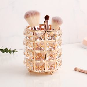 TEMU [] 브러쉬 버킷 화장품 정리함 골드컬러