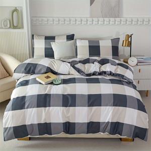 TEMU 3pcs 모던 심플 이불 커버 세트, 체크무늬 프린트 침구 세트, 부드러운 편안한 통기성 있는 이불 커버, 침실 게스트룸 학교 기숙사 장식용 (1*이불 커버 + 2*베개커버, 코어 없음)