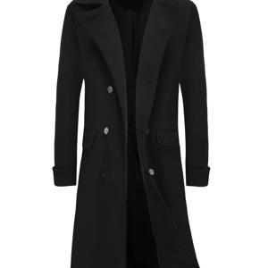 TEMU 남성 클래식 디자인 따뜻한 트렌치코트 노치 라펠 더블브레스트 롱 캐주얼 트위드