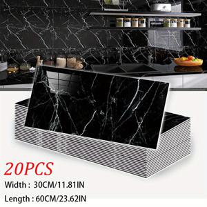 TEMU 12개/20개 자체 접착식 블랙 마블 패턴 두꺼운 폼 벽 스티커, 주방 욕실 방수 장식 스티커 30X60Cm/ 11.81X23.62In