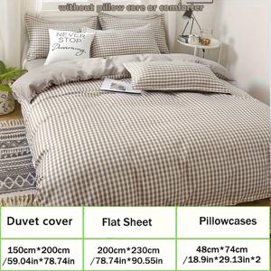 TEMU 4피스 사계절 체크 프린트 침구 세트 (1 평면 시트 + 1 이불 커버 + 2 베개 커버), 부드럽고 편안한 사계절 범용 침구 세트, 침실, 게스트룸용. 베개 코어나 이불은 포함되지 않음