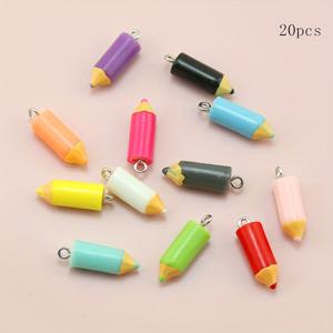 TEMU 20개 컬러풀 레진 미니어처 연필 매력 팩 - DIY 핸드메이드 주얼리, 키체인 및 액세서리에 완벽합니다
