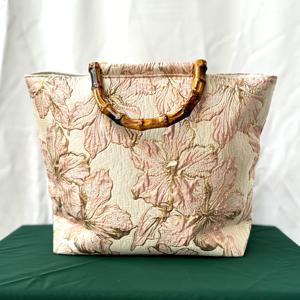 TEMU 여성용 가볍고 대용량 손목-허리 스타일 토트백 - 골든 플로럴 & 대나무 가지 장식, 우아한 중국풍 핸드룩 디자인, 지퍼 클로저, 내구성 / 캐주얼용 (멀티-