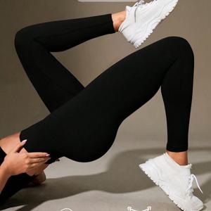 TEMU 여성용 하이웨이스트 골지 요가 레깅스, 단색 와이드 웨이스트밴드 복부 제어 운동 타이츠, 편안한 짐 핏 스포츠 웨어.
