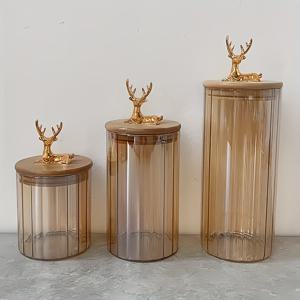 TEMU 골든 순록 뚜껑이 있는 크리스마스 테마 유리 크림 및 설탕 용기 세트 3개, 주방 보관용기, 곡물, 간식, 향신료, 견과류에 적합, 내구성 보로실리케이트 유리 - 누수 방지 및 내열성