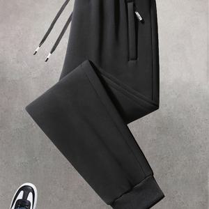 TEMU 1개 남성용 캐주얼 조거 팬츠 지퍼 포켓 - 부드럽고 편안한 폴리에스터 혼방, 가을 스포츠 & 레저에 적합, 블랙 & 그레이 옵션