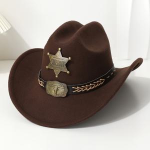 TEMU 서부 모자, 보안관 별 및 황소 벨트 장식 - 100% 폴리에스터 수공 모자 (비탄성), 야외 활동, 하이킹, 승마 및 파티를 위한 경량 디자인 - 남녀 공용, 깃털 없음