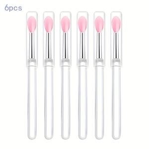 TEMU 6개 실리콘 립 브러쉬, 먼지 커버가 있는 메이크업 브러쉬, 립 컬러 보호용 립스틱, 립 마스크, 아이 섀도우, 립 크림, 화장 도구 (핑크)