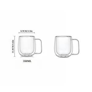 TEMU 2개/4개입 고온 저항 이중 레이어 단열 투명 유리 컵 (손잡이 포함), 350ML 대용량 차가운 음료 우유 커피 컵, 카푸치노 라떼 이중 레이어 유리 머그.
