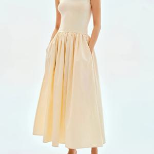 TEMU LYYVE 여성용 민소매 A라인 스윙 미디 스커트 - 솔리드 블랙 라운드넥 숏 베스트 드레스, 플리츠 헴, 캐주얼에서 드레시까지 사계절 착용 가능, 기계 세탁 가능, 레귤러 핏 롱 길이, 비치, 오피스 & 데일리 아웃핏